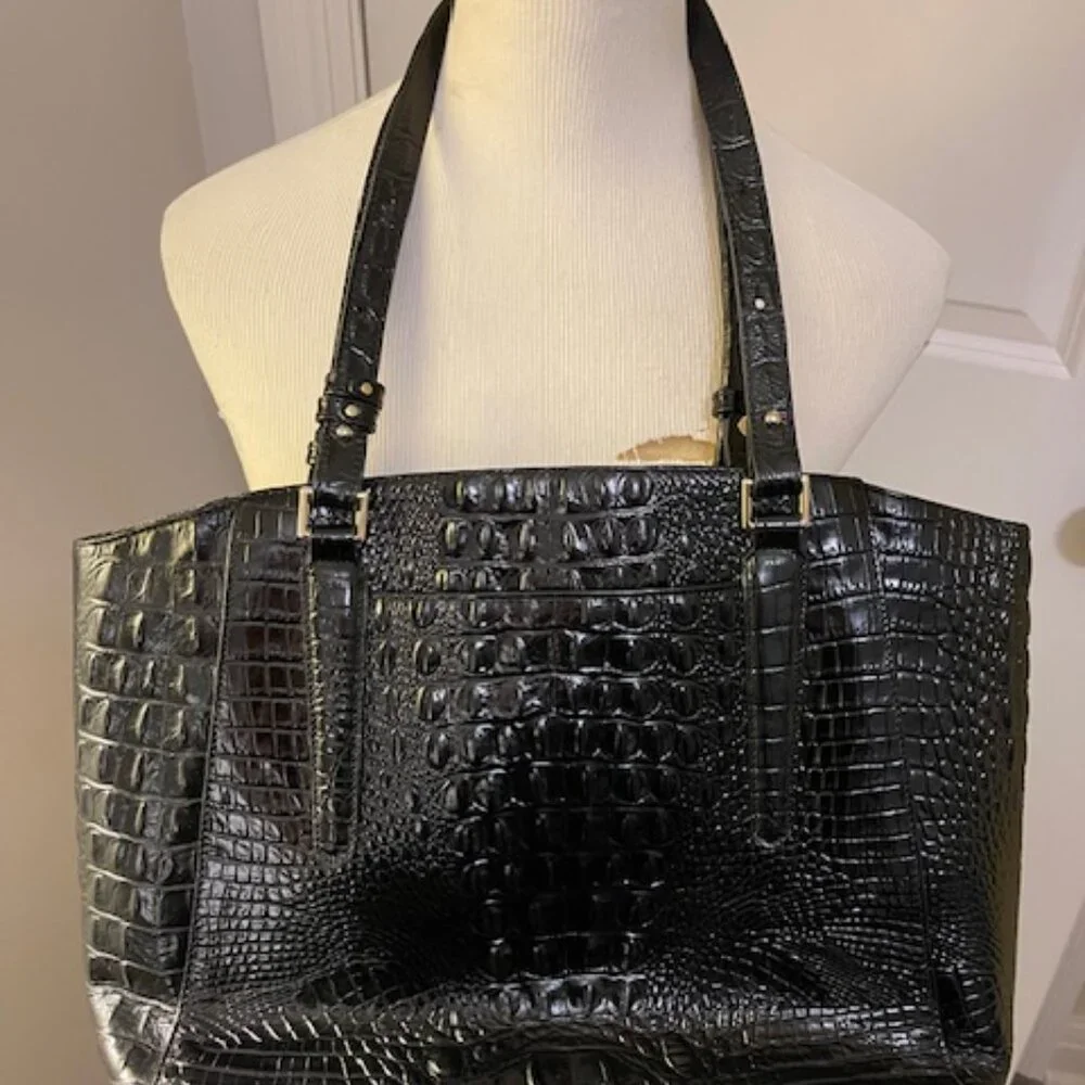 Black Croc-Embossed Laptop Tote Bag